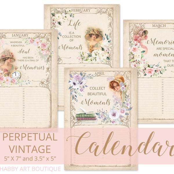 Perpetual Vintage Kalender (Drucke in A4 und Letter)