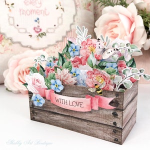 Imprima y haga ~ Tarjeta emergente con caja de flores (tamaño Carta y A4)