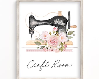 Craft Room Art Print – Shabby Chic Sewing Machine (Instant Download)