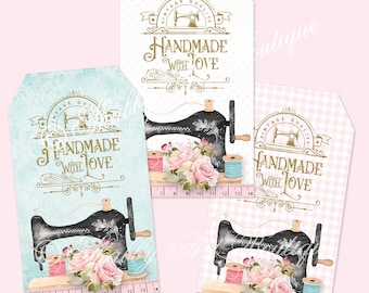 Printable Sewing Tags – Shabby Chic Handmade Project Labels (Digital Download)