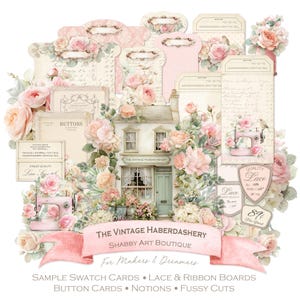 A4 Vintage Haberdashery Digital Kit, Sewing Ephemera, Lace Bobbins, Button Cards, Shabby Printable Papers, Junk Journal, Personal Use