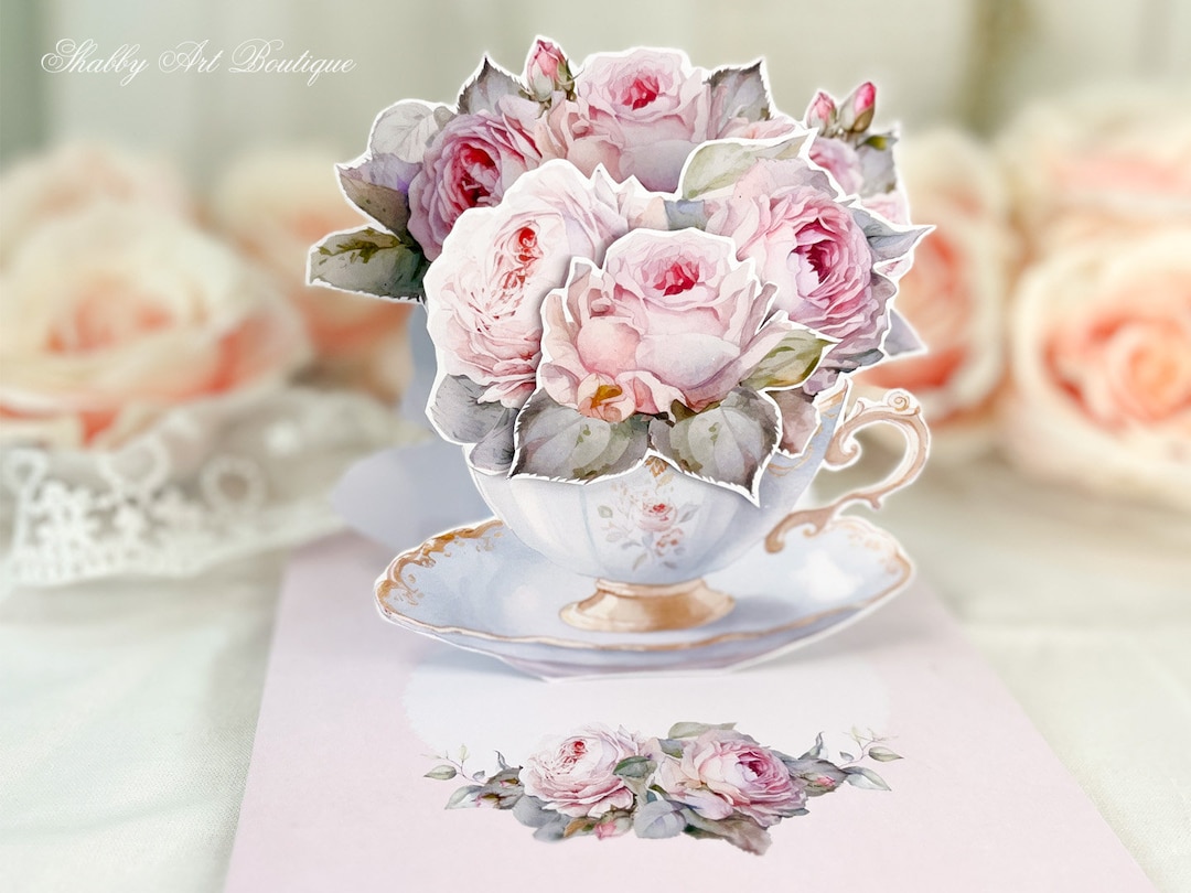 Print & Make: Vintage Teacup and Roses Pop-up Card Kit (A4