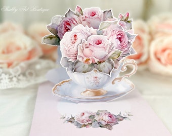 Print & Make: Vintage Teacup and Roses Pop-up Card Kit (A4 and Letter size)