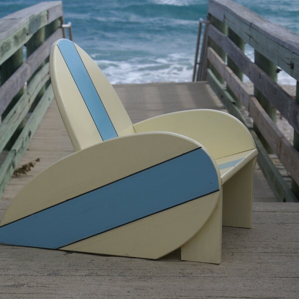 Surfboard Chair for kids with Blue Stripes - Nautical Bedroom Decor - Surfboard Decor FREE SHIPPING