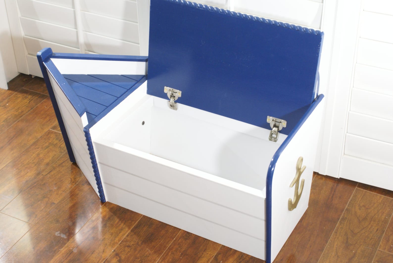 Toy Chest Wooden Toy Box Boat Shaped Wood Toy Chest Navy Etsy