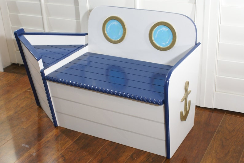 Toy Chest Wooden Toy Box Boat Shaped Wood Toy Chest Navy Etsy