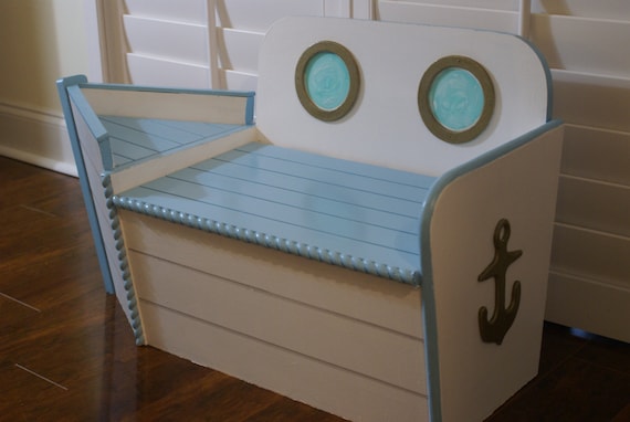 Storage Bench Kids Furniture Blue entryway Bench Wood Boat Toy Box Boat Bench Nautical Decor Nursery Baby Shower Etsy