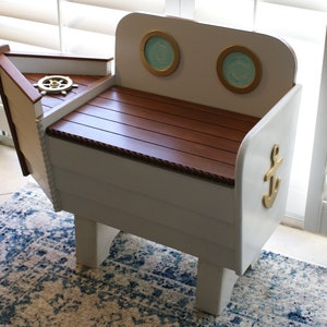 Wooden chest for entryway, bench with storage for shoes, toy box, Nautical decor, boat bench nursery furniture, beach house coastal mudroom,