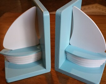 Boat bookends for nautical nursery, Blue boat bookends, Coastal Decor, Playroom, Baby's Room, Seaside living, Blue and white, FREE SHIPPING