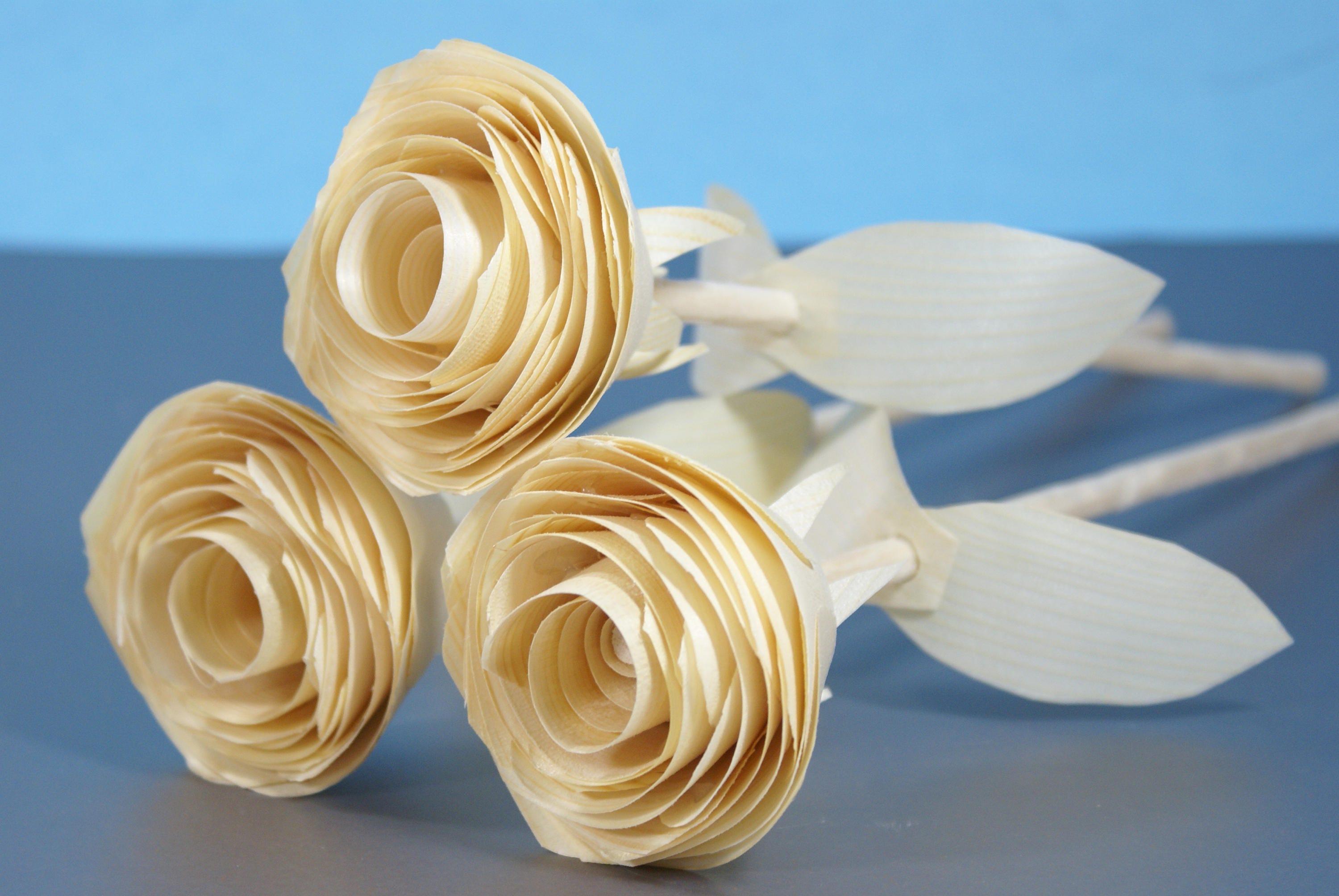 3 Natural wood roses for anniversary gift Birthday Etsy