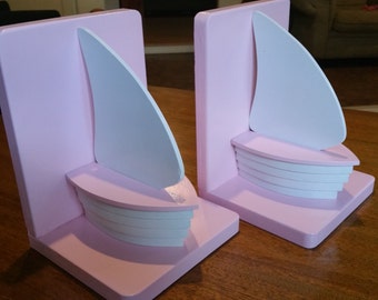 Boat bookends for nautical nursery, Pink boat bookends, Coastal Decor, Playroom, Baby's Room, Seaside living, Pink and white, FREE SHIPPING