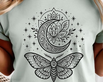 Celestial Moth Moon T-Shirt: Cosmic Night Sky Comfort Colors Tee