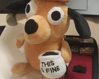 This is Fine Meme Coffee Dog Plush Toy