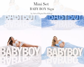 Baby Boy Sign 4 Digital Backdrops – Maternity White Blue Fabric Portrait (Mini Set)