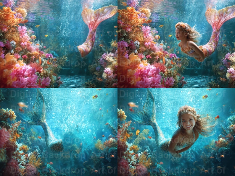 Colourful Mermaid Tails Under the Sea Digital Backdrops – Fantasy ...