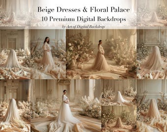 Floral Castle Palace Flowers & Beige Flowing Fabric Dress Maternity Backdrops