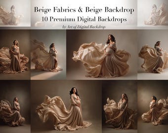 Beige Flying Flowing Fabric Dress Maternity Portrait Digital Backdrops