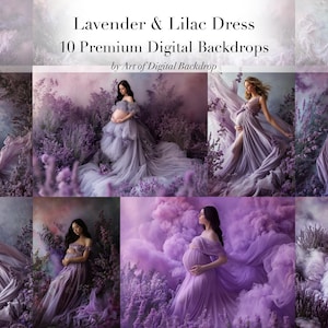 Lilac Dresses & Lavender Digital Backdrops - Purple Flowers Floral Photo Art Maternity Portrait Digital Purple Digital Dress Backdrops