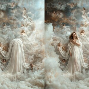 Renaissance Painting Smoke Background & Flowing White Fabric Dress Digital Backdrops – Art Maternity image 7