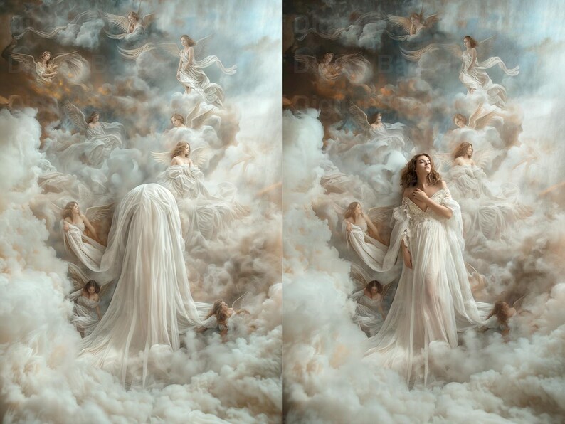 Renaissance Painting Smoke Background & Flowing White Fabric Dress Digital Backdrops – Art Maternity image 7