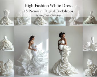 White Couture Flowing Flying Dress Digital Backdrops – High Fashion Maternity Photo Art
