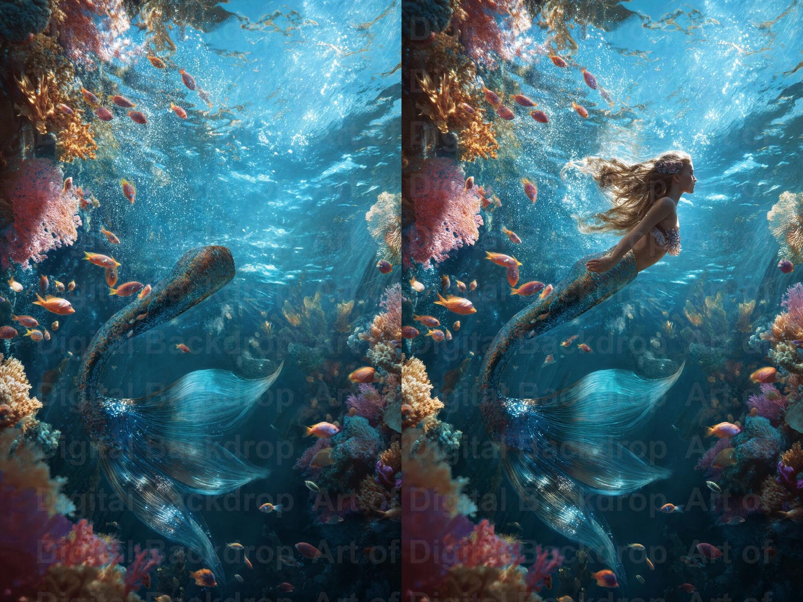 Colourful Mermaid Tails Under the Sea Digital Backdrops – Fantasy ...