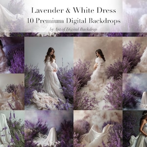 Lavender and White Dress Floral Digital Backdrops PNG - Art Photo Maternity Portrait Overlays Floral Backdrop Instant Download