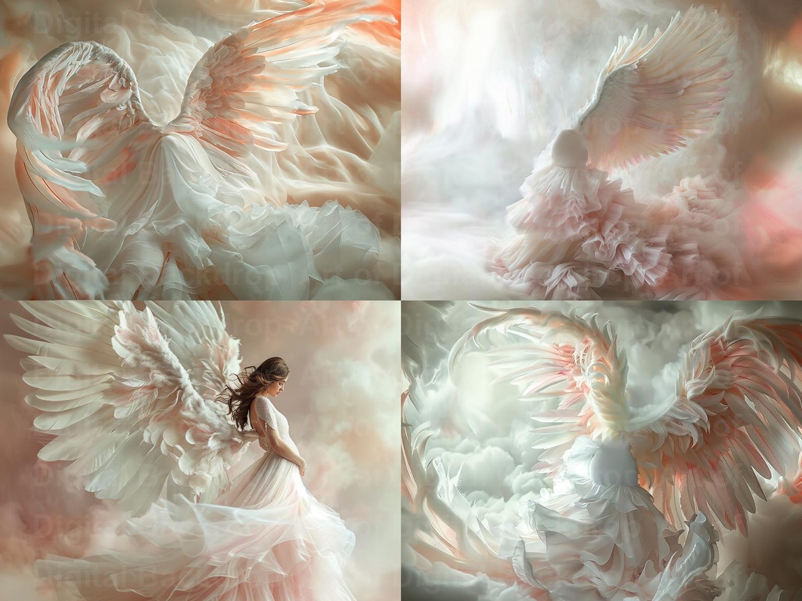 Pink White Angel Wings Digital Backdrops Set Art Fantasy Angel Wings