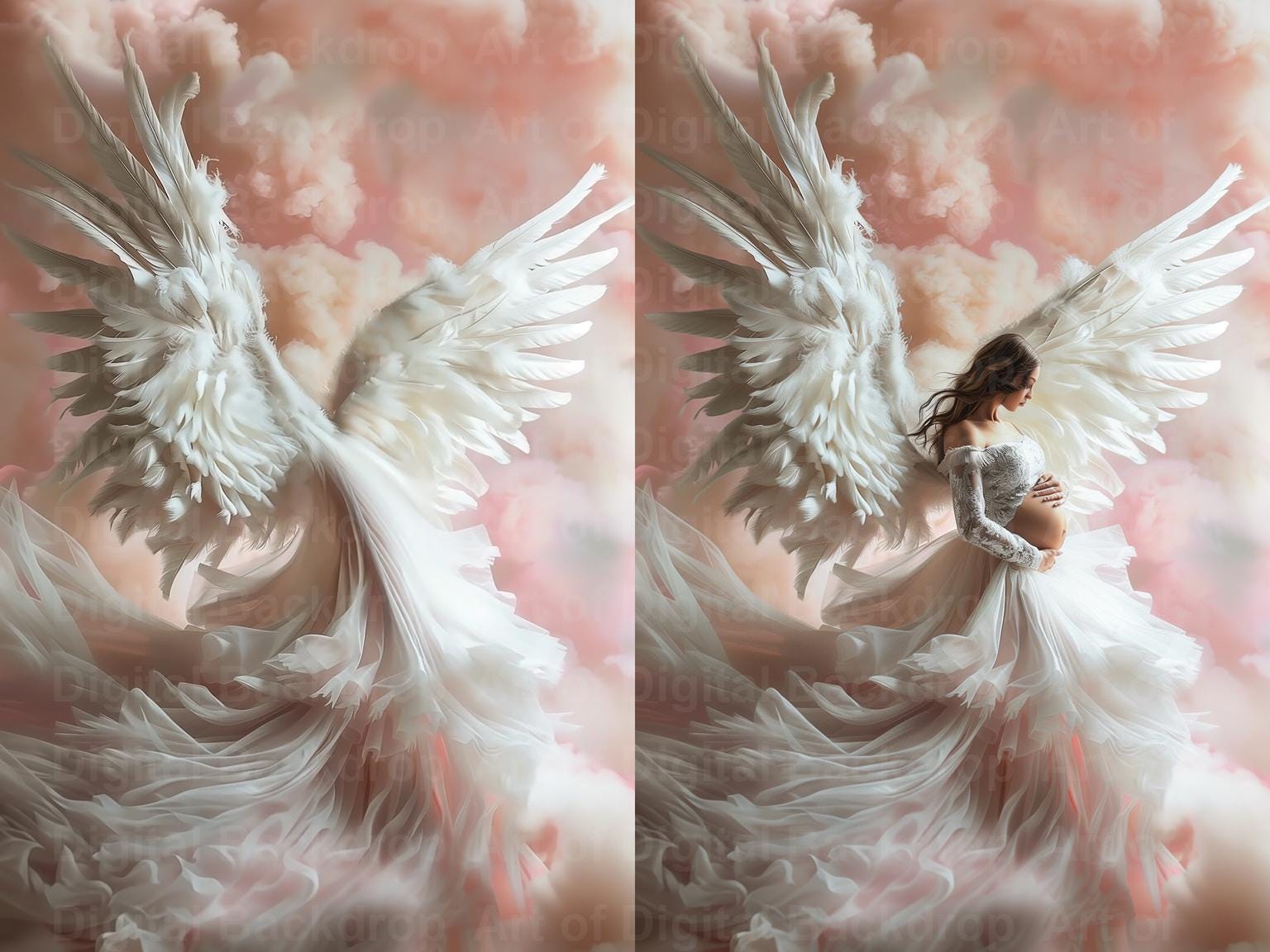 Pink White Angel Wings Digital Backdrops Set Art Fantasy Angel Wings