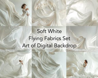 Fondos digitales para vestidos de tela blanca con vuelo – Arte fotográfico de maternidad