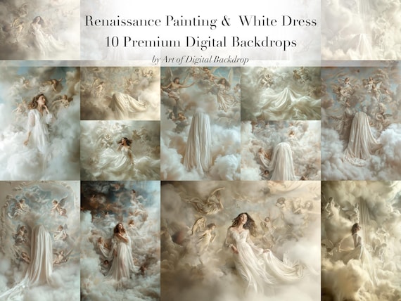 Renaissance Painting Smoke Background & Flowing White Fabric Dress Digital Backdrops – Art Maternity