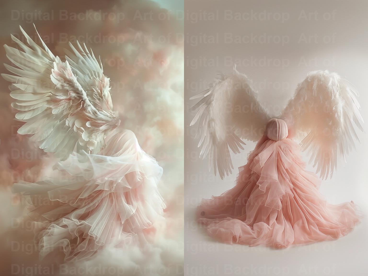 Pink White Angel Wings Digital Backdrops Set Art Fantasy Angel Wings