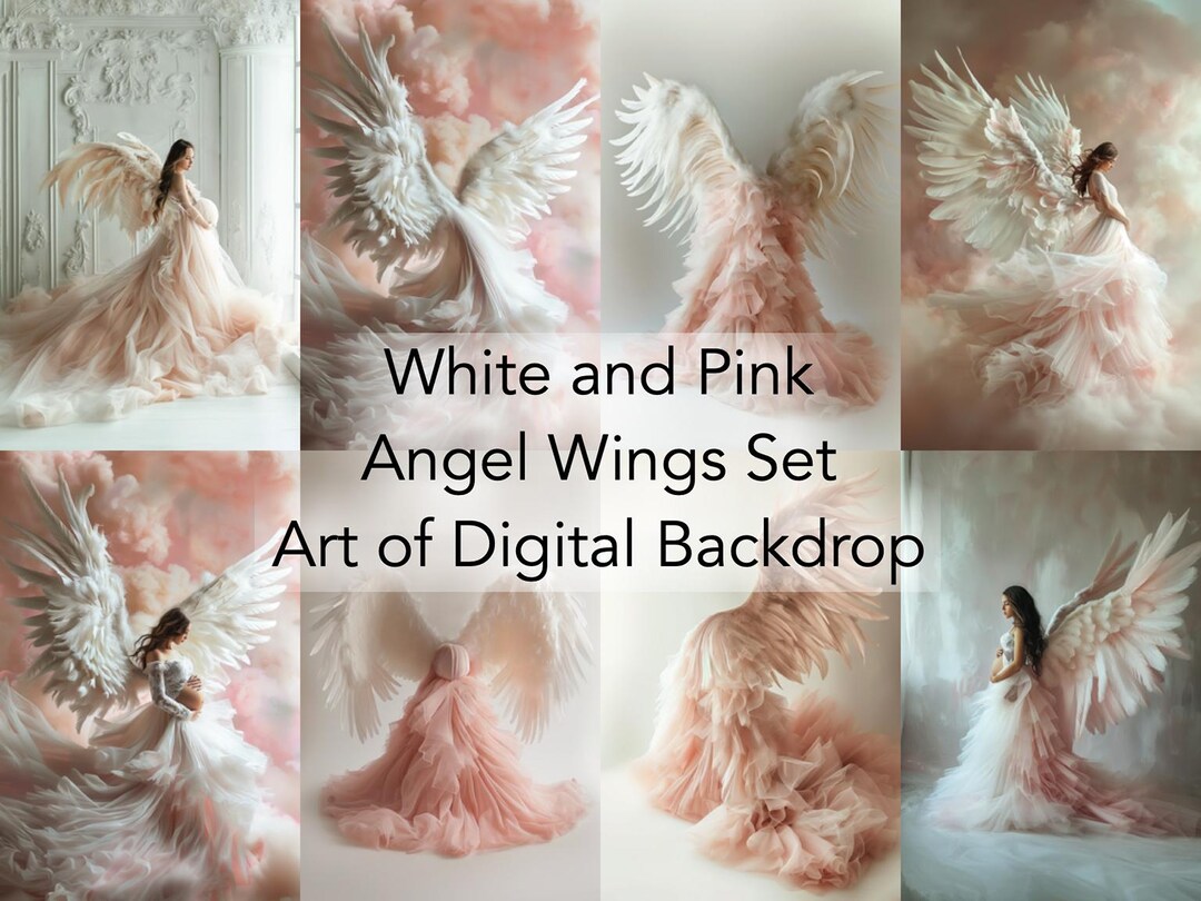 Pink White Angel Wings Digital Backdrops Set Art Fantasy Angel Wings