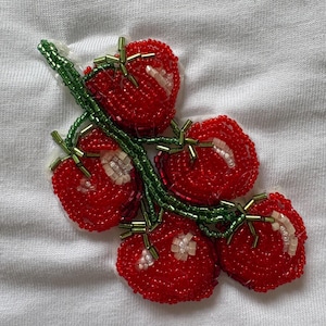 Handmade beaded tomato appliqué decorative patch/brooch