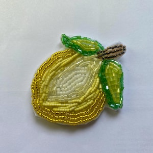 Handmade beaded lemon appliqué decorative patch/brooch