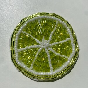 Handmade beaded lime appliqué decorative patch/brooch