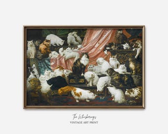 Victorian Cats Art Print: Vintage Artwork, 1800s Antique Cats Painting,