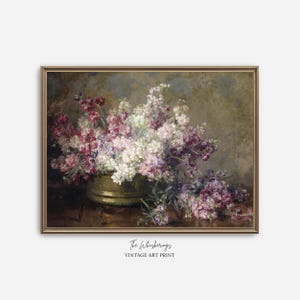 Purple Flowers Art Print: Vintage Still Life Painting, Floral Wall Decor