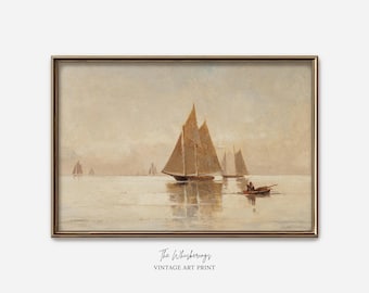 Sunset Sailing Art Print: Vintage Nautical Painting, Antique Maritime Decor