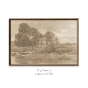 Vintage Landscape Art Print: Original Painting Neutral Farmhouse Wall Decor