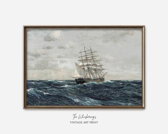 Nautical Wall Art: Print Of Antique Seascape Painting, Tall Ship Sailing, Vintage Sailboat Decor