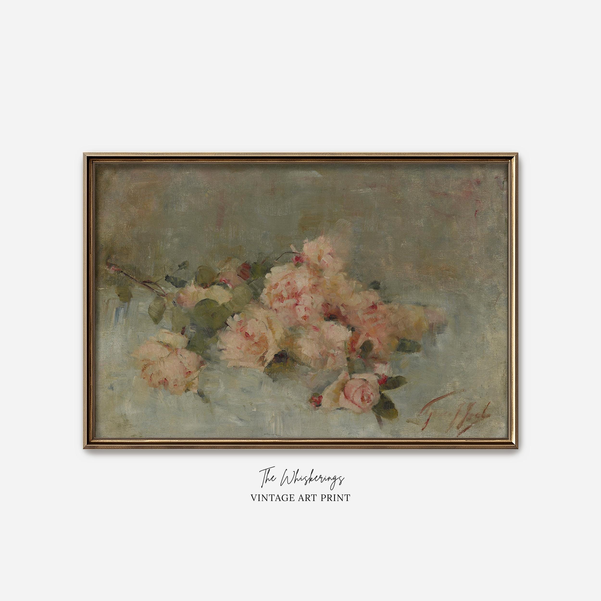 Pink Roses Art Print: Vintage Flowers Still Life Painting, Floral Wall ...