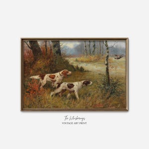 Vintage Pointer Dogs Art Print: Rustic Farmhouse Wall Decor, Hunting Dog Painting
