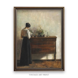 Vintage Art Print | Standing Woman Reading | Still Life Portrait of a Woman | Portraiture Wall Art Printed and Shipped From The Whiskerings