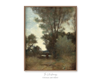 Modern Farmhouse Art Print: Moody Vertical Landscape Painting, Rustic Decor