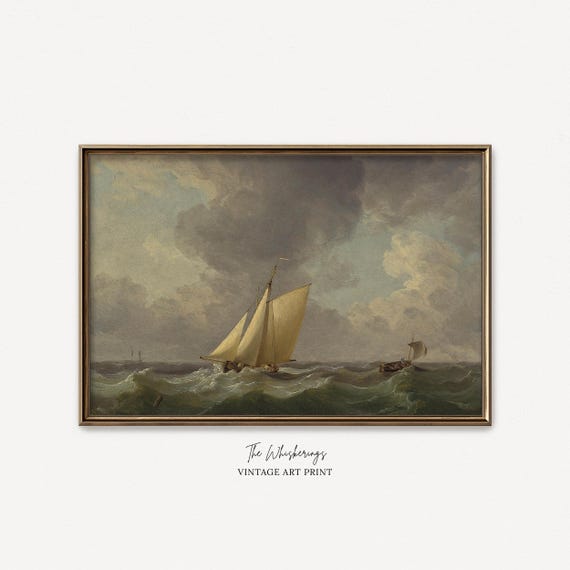 Vintage Nautical Art Print: 1700s Antique Painting, Stormy Sailing Maritime Wall Decor