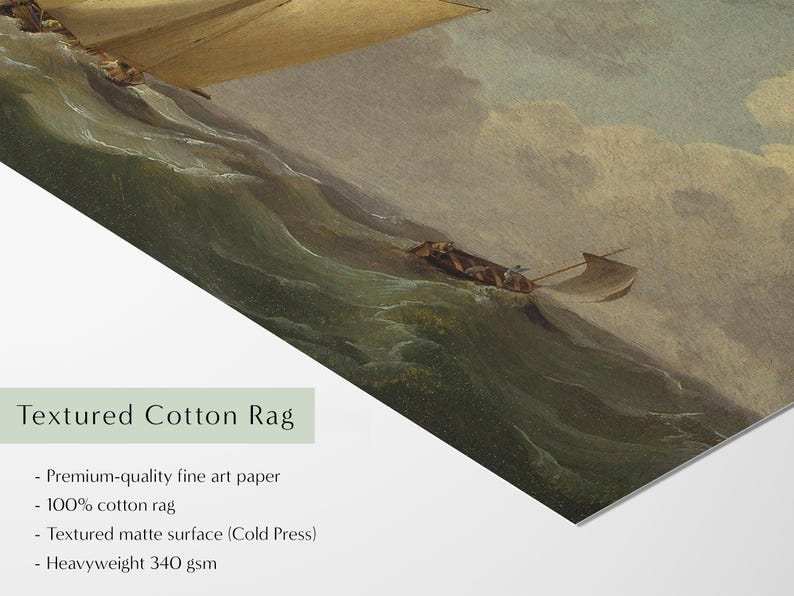Vintage Nautical Art Print: 1700s Antique Painting, Stormy Sailing Maritime Wall Decor image 6