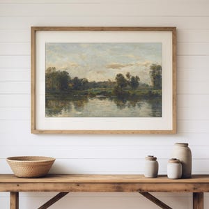 Vintage Landscape Art Print: French Countryside Painting, River Landscape Wall Art, Farmhouse Decor, Large Print image 5