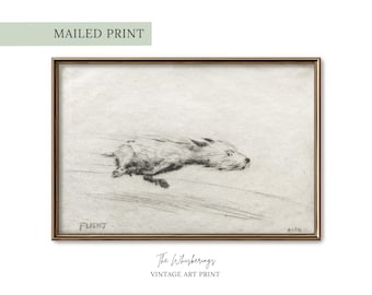 Dog With Zoomies Art Print: Antique Artwork, Terrier Dog Portrait, Funny Sketch Illustration