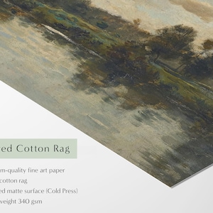Vintage Landscape Art Print: French Countryside Painting, River Landscape Wall Art, Farmhouse Decor, Large Print Textured Cotton Rag